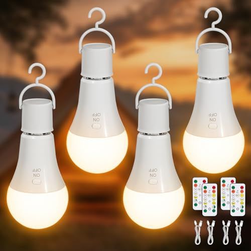 Kimjo 4 pack Oplaadbare gloeilamp met batterij - Oplaadbare gloeilamp met afstandsbediening E27 USB 7W - Batterijlamp 3 kleuren dimbaar - Boton Control Buiten Noodverlichting