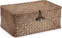 Panier de rangement tissé sans marque avec couvercle - Herbe marine - Rectangulaire - Marron/Naturel