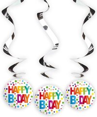 Folat Happy Bday Stippen Hangdecoratie - 3 stuks