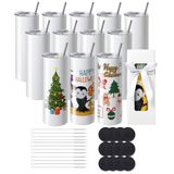VEVOR Verpakking met 12 vacuümsublimatieglazen, 590 ml, dubbelwandige roestvrijstalen bekers met rietje, deksel, borstel, bodem, intrekbare verpakking, geschenkdoos