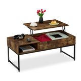 Relaxdays salontafel met opbergruimte, uitklapbaar, HxBxD: 45x110x50 cm, woonkamertafel, moderne koffietafel, bruin