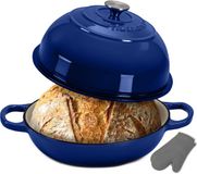 NutriChef Dutch Oven - Broodoven - 6L Dome-vormige Sourdough Bakpan - Met Handvatten & Silicone Handschoenen - Blauw