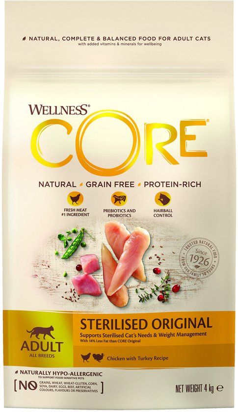 Wellness Core Grain Free Sterilised Kip & Kalkoen Kattenvoer - 4 kg