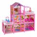 EBRAN TRADE KRUMAD Poppenhuis, 3 etages, 129-delig, met 2 poppen, meubels en accessoires, speelhuis met glijbaan en terras, speelgoed geschikt voor kinderen vanaf 3 jaar