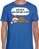 Bellatio Decorations Shoppartners Bv Luiaard Kerstshirt / Kerst t-shirt Wake me up when christmas is over blauw voor heren - Kerstkleding / Christmas outfit M
