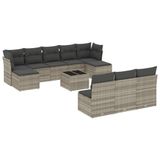 vidaXL 10-delige Loungeset met Kussens, Poly Rattan, Lichtgrijs
