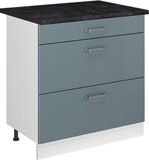 Vicco Keukenonderkast R-Line, Blauw-grijs/Wit, 80 cm met 3 laden antraciet werkblad