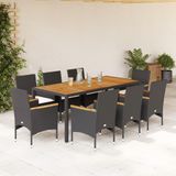 Prolenta Maison Exclusive Tuinset, 9-delig, Zwart Polyrotan en Acaciahout met Kussens