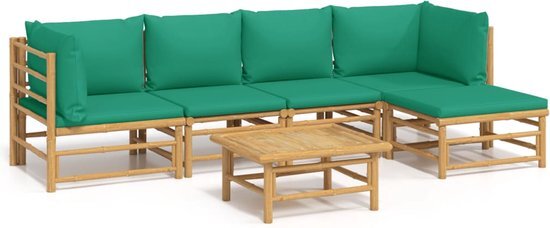 vidaXL 6-delige Loungeset met kussens bamboe groen