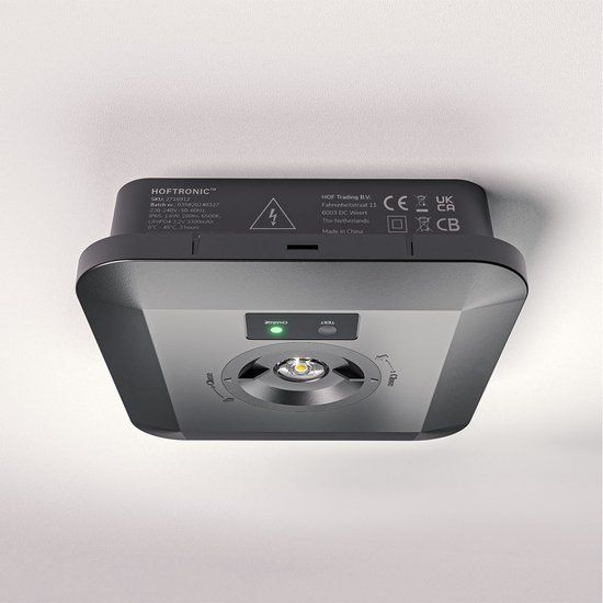 HOFTRONIC Fuga LED Opbouwspot Vierkant Zwart IP65 3 Watt 280 Lumen 6500K Daglicht Wit Noodaccu Autotest Functie