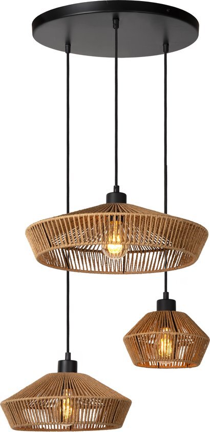 Lucide YUNKAI Hanglamp - Ø 60 cm - 3xE27 - Licht hout