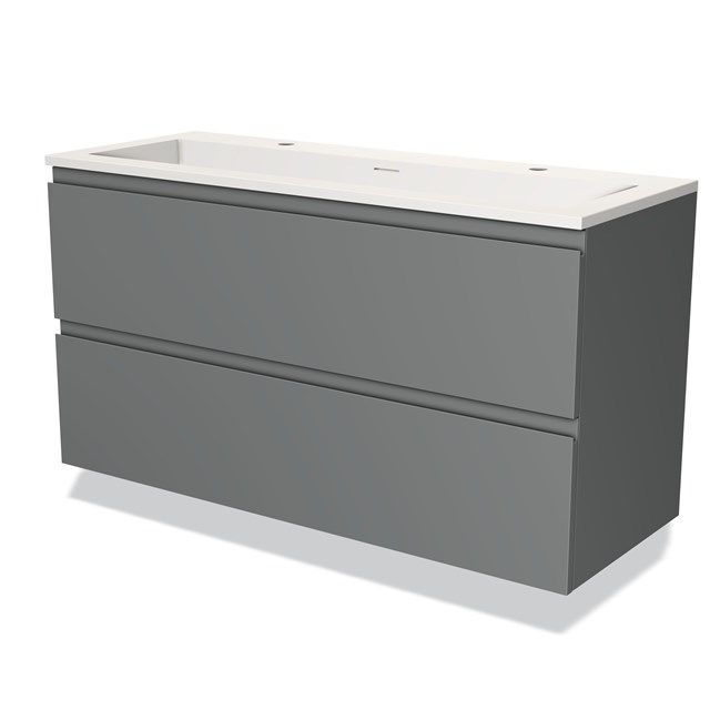 Maxaro Badkamermeubel 120cm Modulo Middengrijs 2 Lades Greeploos Wastafel Solid Surface