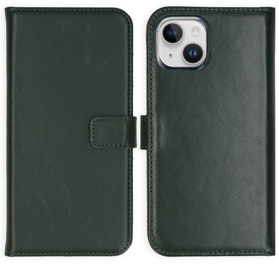 Selencia Echt Leren Bookcase voor de Apple iPhone 15 Plus - Groen