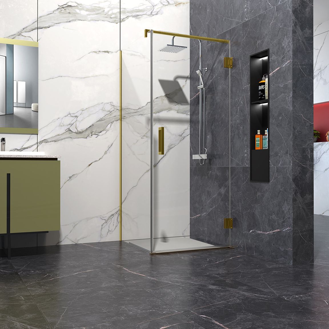 Badkamerplanet Douchecabine 90x120cm Anti-Kalk met profielloze douchedeur 90cm 200cm hoog mat zwart