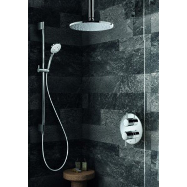 hotbath IBS 1A complete thermostatische douche inbouwset Buddy met 2 weg stop omstel chroom 3 standen handdouche met plafondbuis 30cm diameter douchekop 20cm inclusief glijstang IBS1ACR-3s-P30-20cm-M305