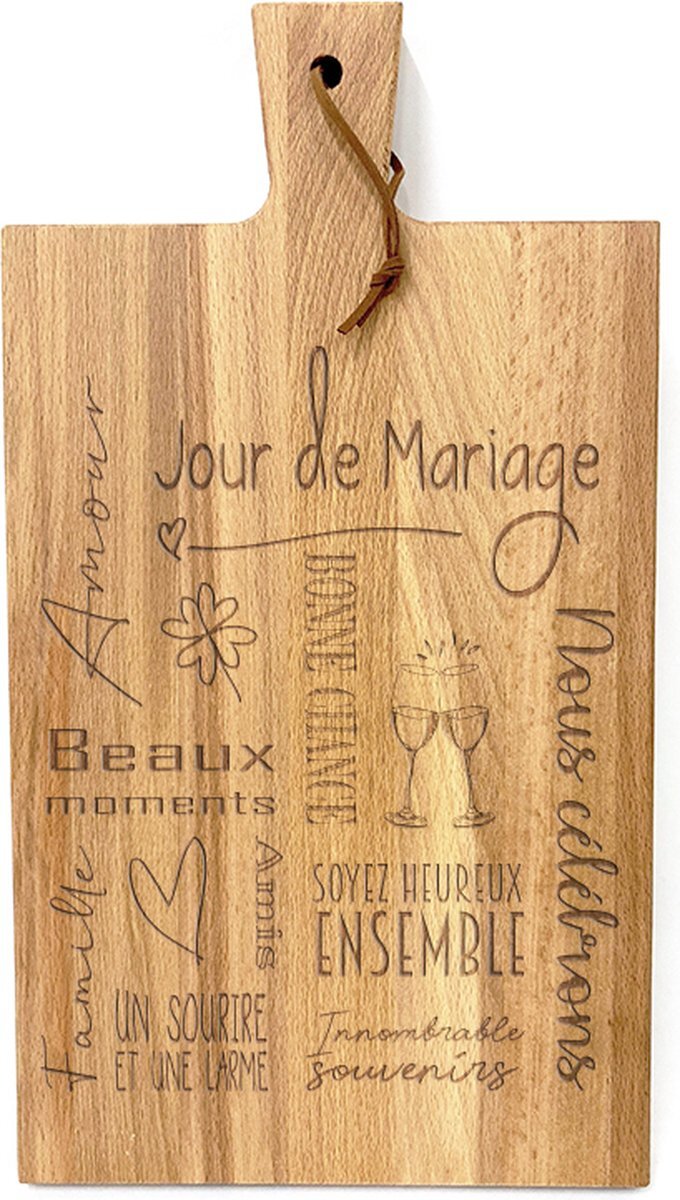 SandD-art Planche à pain avec texte Mariage. 36x20cm. Bois de hêtre. Cadeau français pour un mariage ou un anniversaire