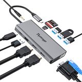 USB Tymyp 12-in-1 USB C-hub-adapter met 4K HDMI, 2x USB 3.0, Gigabit Ethernet, 2x USB 2.0, 100W PD, VGA, SD/TF-kaartlezer, 3,5 mm audio jack