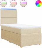 vidaXL Boxspringbed met matras, stof, crèmekleurig, 90x200 cm