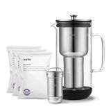 Aarke Purifier, waterfilterkan van glas en roestvrij staal (2,4 L / 10 kopjes) + 3-pack Enriched filter navulzakken