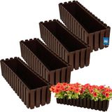 KOTARBAU® 4 st Balkonbak, Bloembak voor Balkon, Kunststof Balkonbak, 58 x 18 x 16 cm, Bruin, Balkon Plantenbak, Rechthoekig, Weerbestendige Plantenbak