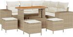vidaXL Tuinbank Set Beige/Crèmewit Polyrattan 8 Zitplaatsen Inclusief Kussens Opbergruimte