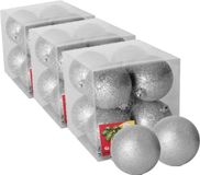 Gerimport Kerstballen - 24x st - zilver - glitters - 7 cm - kunststof