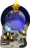 Nampook Koopman International b.v. Kerstdorpje met Ronddraaiende Kerstman in Slee - Kersthuisjes met Verlichting - Ledverlichting - USB kabel - H=28cm