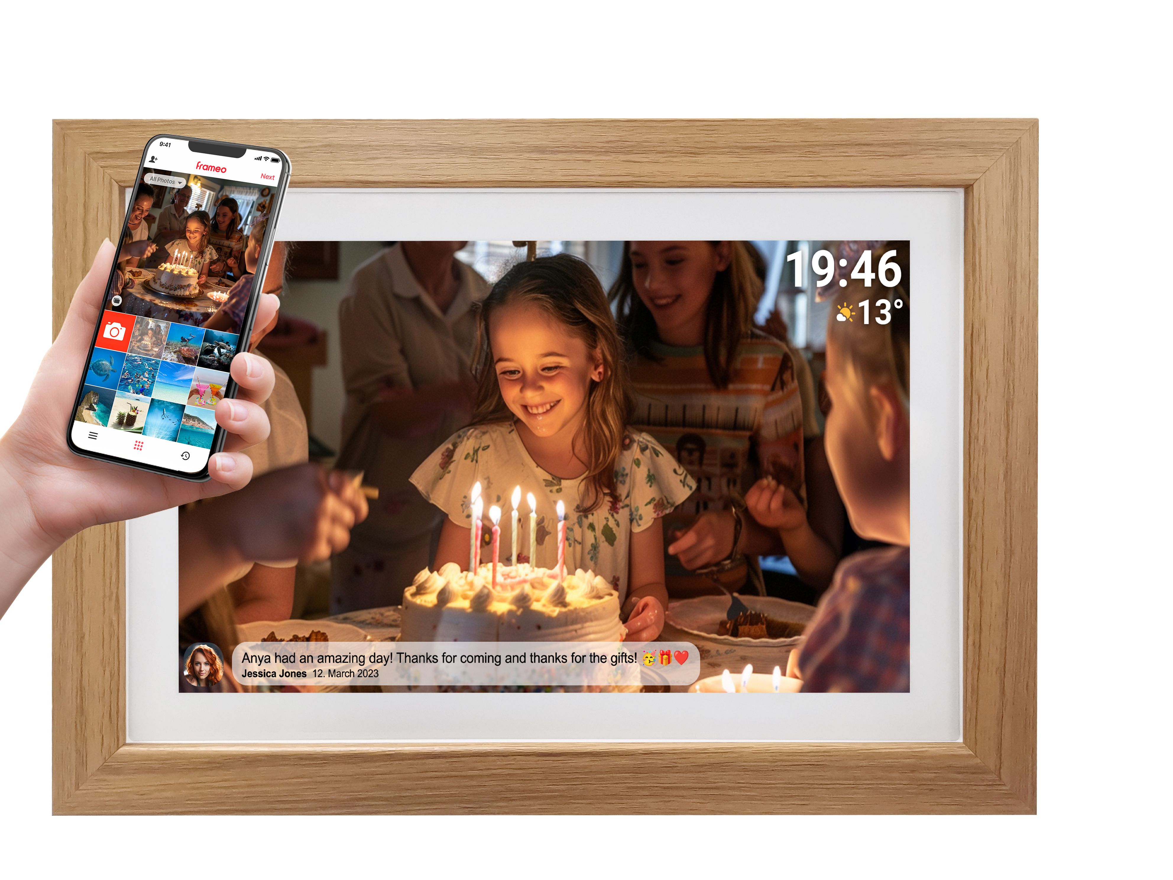 Denver 15.6" Digitale Fotolijst - Hout - Full HD - Frameo - WiFi - 16GB - PFF1543LW