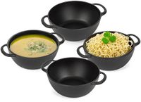 Plasticforte bols de soupe avec poignées - 4x - Campinglife - plastique - D11 x H5 cm - 370 ml - noir - empilable - incassable