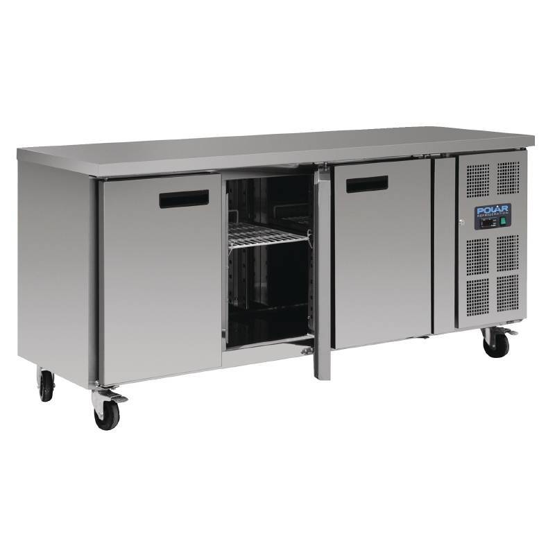 Polar Gekoelde werkbank RVS 3 deurs met wielen 85 x 170 x 70 cm