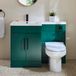 Cluo Meuble de salle de bain et combinaison WC Vert foncé avec toilette, réservoir dissimulé et lavabo | Poignées noires | Modèle gauche | Cluo