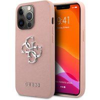 Guess 4G Metal Logo Saffiano Backcover voor de Apple iPhone 13 Pro - Roze