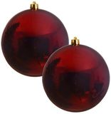 Decoris Kerstbal - 2x - donkerrood - groot - 20 cm - kunststof - glans