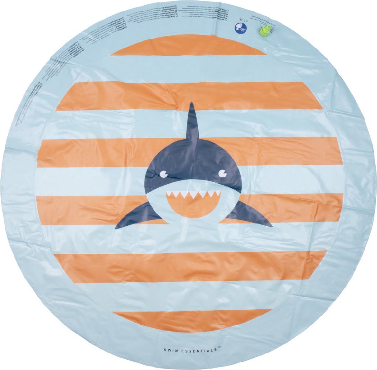 Swim Essentials Watersproeier Mat - Oranje/Blauw Gestreept - Haaienprint - Ø 150 cm