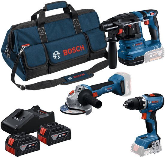 Bosch Blauw Bosch Professional 18V Toolkit - Combiset - GSR 18V-65 + GWS 18V-8 + GBH 18V-22 + 2x GBA 18V 4.0 Ah accu en GAL 18V-40 lader