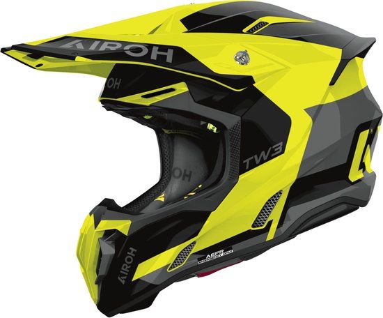 Airoh Twist 3 Fancy Motocrosshelm - Zwart/grijs/fluo-geel - Maat S