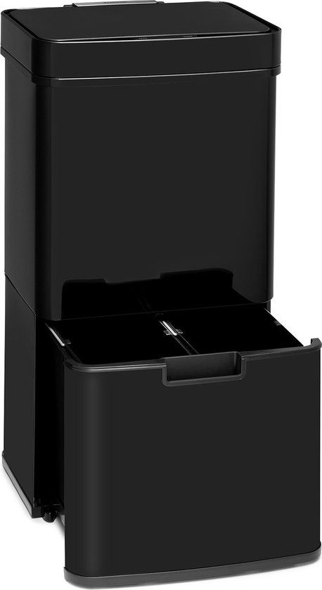 Touchless Black Stainless Steel Sensor Afvalbak - 72L - Zwart