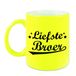 Bellatio Decorations Liefste broer mok - neon geel - familie cadeau mok / beker - 330 ml - verjaardag / bedankt cadeau