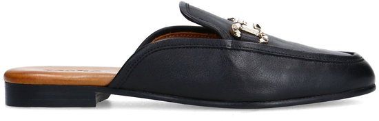 Sacha - Dames - Zwarte leren slip on loafers met goudkleurige chain - Maat 42
