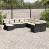 Maison Exclusive - Ensemble de jardin, 11 pièces, avec coussins, noir, en polyrotin