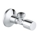 GROHE Messing hoekventiel 1/2 inch - voorgeruwd verbindingsdraad voor eenvoudige afdichting, wandaansluiting 1/2\" met uitlaat 1/2\", metalen push-on rozet Ø 55 mm, chroom, 22041001
