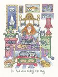 Heritage Crafts In bed met gekke kat dame geteld kruissteek kit - Evenweave