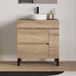 Cambrian Lazaro Meuble de salle de bain 70cm avec plateau et vasque à poser ronde - Porte et tiroirs - Sans miroir - Cambrian (chêne clair)