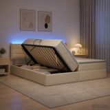 vidaXL LED-opbergbed met matras, Crèmekleurig, 200 x 200 cm, Stof