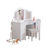 KidKraft 13018 Luxe houten kinderkaptafel met spiegel, stoel en opbergruimte, meubilair voor de kinderslaapkamer of speelkamer