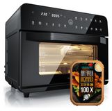 Arendo mini-oven, 25 liter, set met 100 vellen bakpapier, heteluchtfriteuse/airfryer, 1800W, 3D-heteluchttechnologie, 12 programma's, 4 niveaus, frituurmand, bakplaat, dehydratatieplaat, rooster