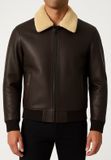 LEATHER HYPE CYCAS D'OR The Commendent Leren Pilot Bomber Jas Heren – Echt Lamsleer – Donkerbruin/Chocolade – Aviator Jacket met Afneembare Schapenwollen Kraag & Binnenzakken