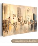 OneMillionCanvasses B.V. Canvas - Olieverf - Schilderij - Abstract - Skyline - Stad - 90x60 cm - Woondecoratie - Wonen