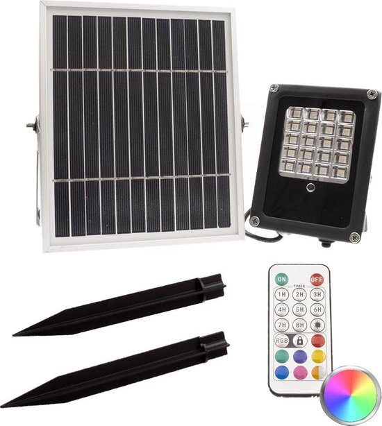 LedKoning Solar RGBW multicolor breedstraler Rainbow met afstandsbediening