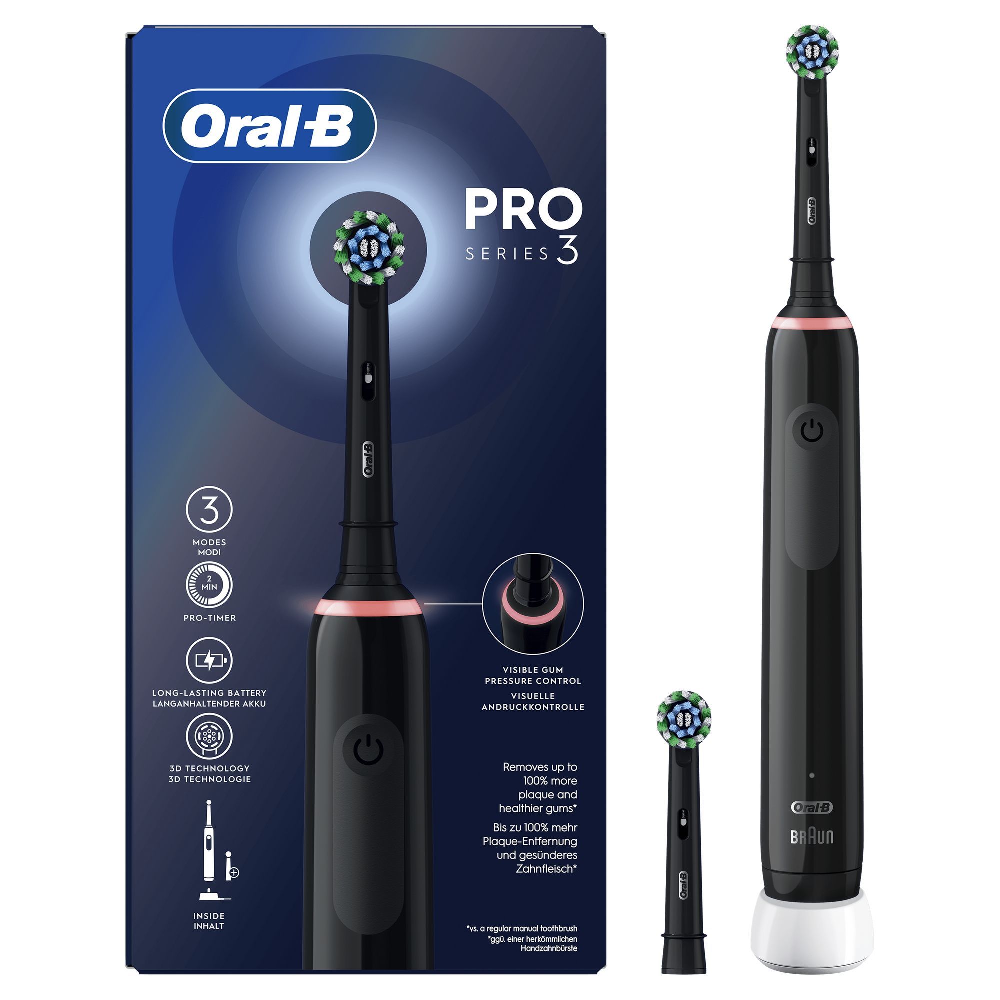 Oral-B Pro 3 3000 - Elektrische Tandenborstel - Zwart - 2 Opzetborstels